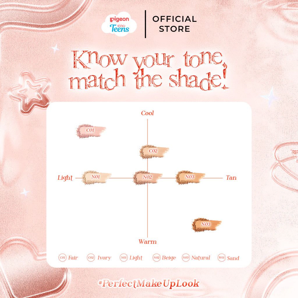 PIGEON TEENS EVERYDAY TWO WAY CAKE + UV FILTER REFILL |Bedak Foundation Padat Remaja|Medium To Full Coverage Look