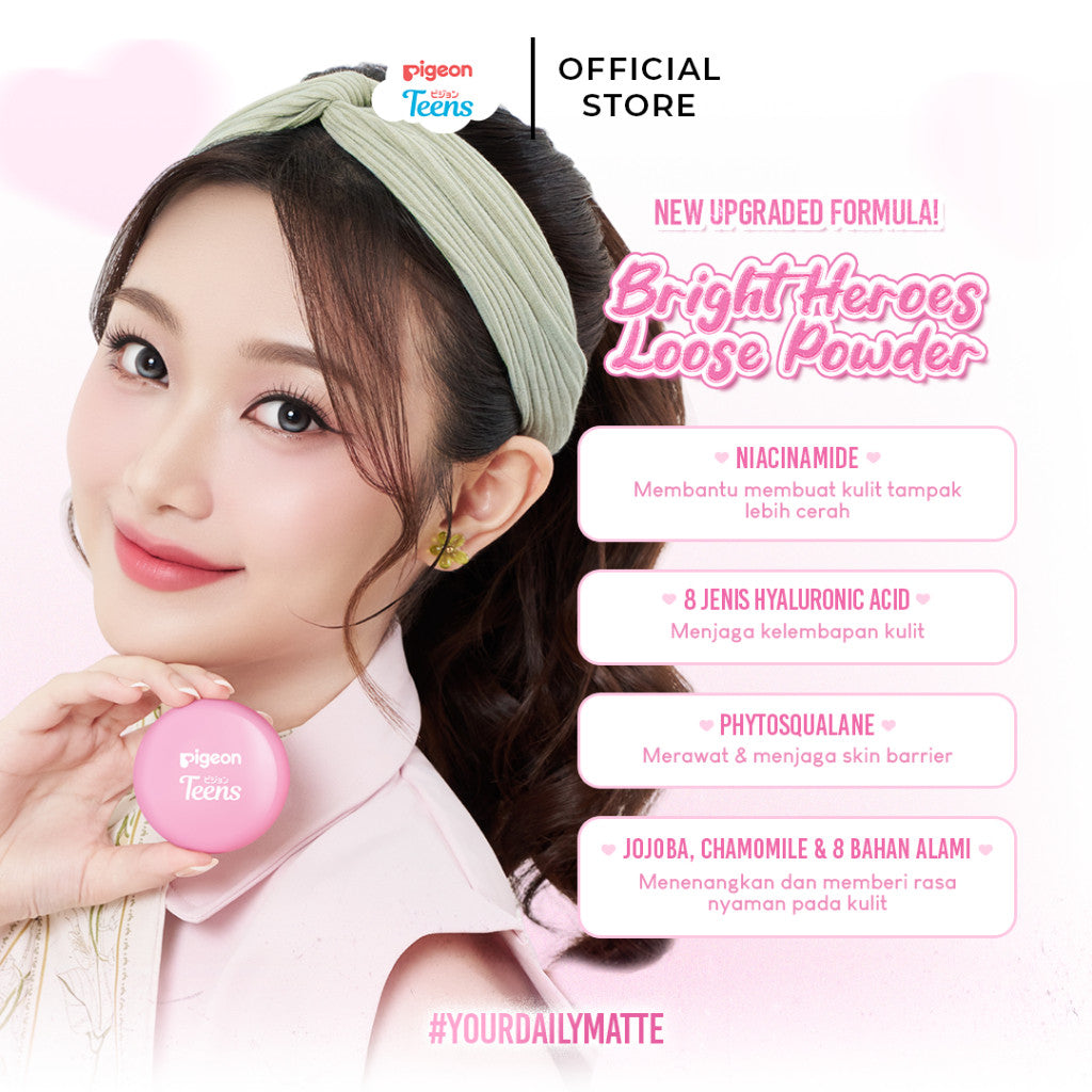 Pigeon Teens Bright Heroes Loose Powder 9gr| Bedak Tabur Remaja |Niacinamide Infused |Talc Free | Ringan & Mencerahkan