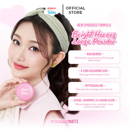 Pigeon Teens Bright Heroes Loose Powder 9gr| Bedak Tabur Remaja |Niacinamide Infused |Talc Free | Ringan & Mencerahkan