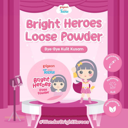 Pigeon Teens Bright Heroes Loose Powder 9gr| Bedak Tabur Remaja |Niacinamide Infused |Talc Free | Ringan & Mencerahkan
