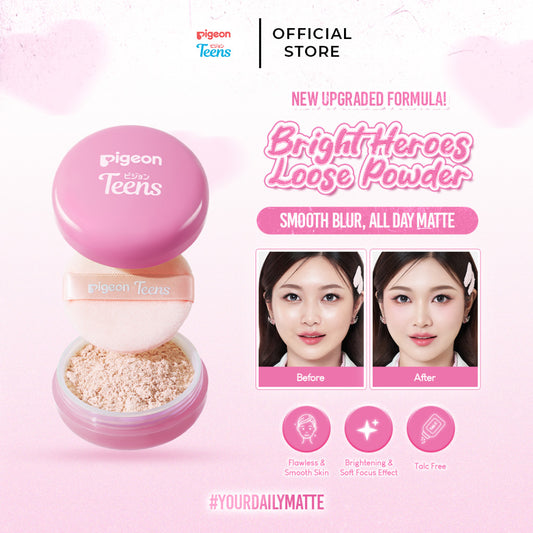 Pigeon Teens Bright Heroes Loose Powder 9gr| Bedak Tabur Remaja |Niacinamide Infused |Talc Free | Ringan & Mencerahkan