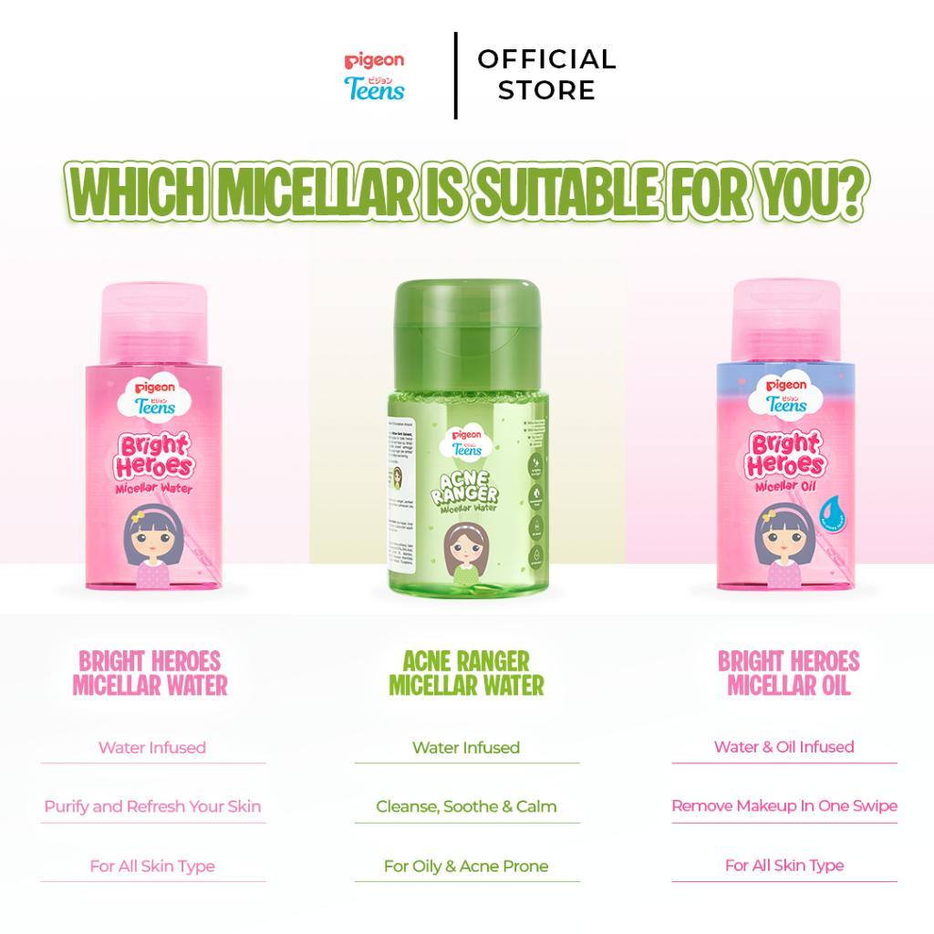 Pigeon Teens Acne Ranger Micellar Water | Micellar Water Remaja untuk Kulit Berjerawat | Membersihkan Makeup & Minyak Berlebih | Refreshing, Lightweight & Alcohol Free