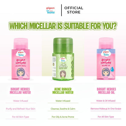 Pigeon Teens Acne Ranger Micellar Water | Micellar Water Remaja untuk Kulit Berjerawat | Membersihkan Makeup & Minyak Berlebih | Refreshing, Lightweight & Alcohol Free