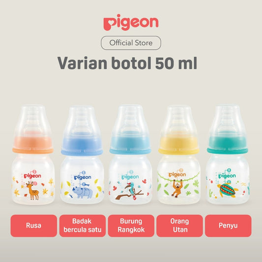 PIGEON Botol Slim Neck PP RP 50ml Hewan Langka w/S-Type Nipple | Original Asli | Pilih Variasi | Botol Susu Bayi | Botol Susu Newborn | Anti Kolik | Anti Kembung | Nipple Dot Size S