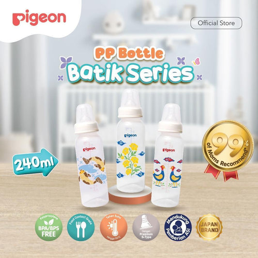 PIGEON Botol Susu PP RP Batik 240ml w/S-Type Nipple | Pilih Variasi | Original Asli | Pilih Variasi | Botol Susu Bayi | Botol Susu Newborn | Anti Kolik | Anti Kembung | Nipple Dot Size M