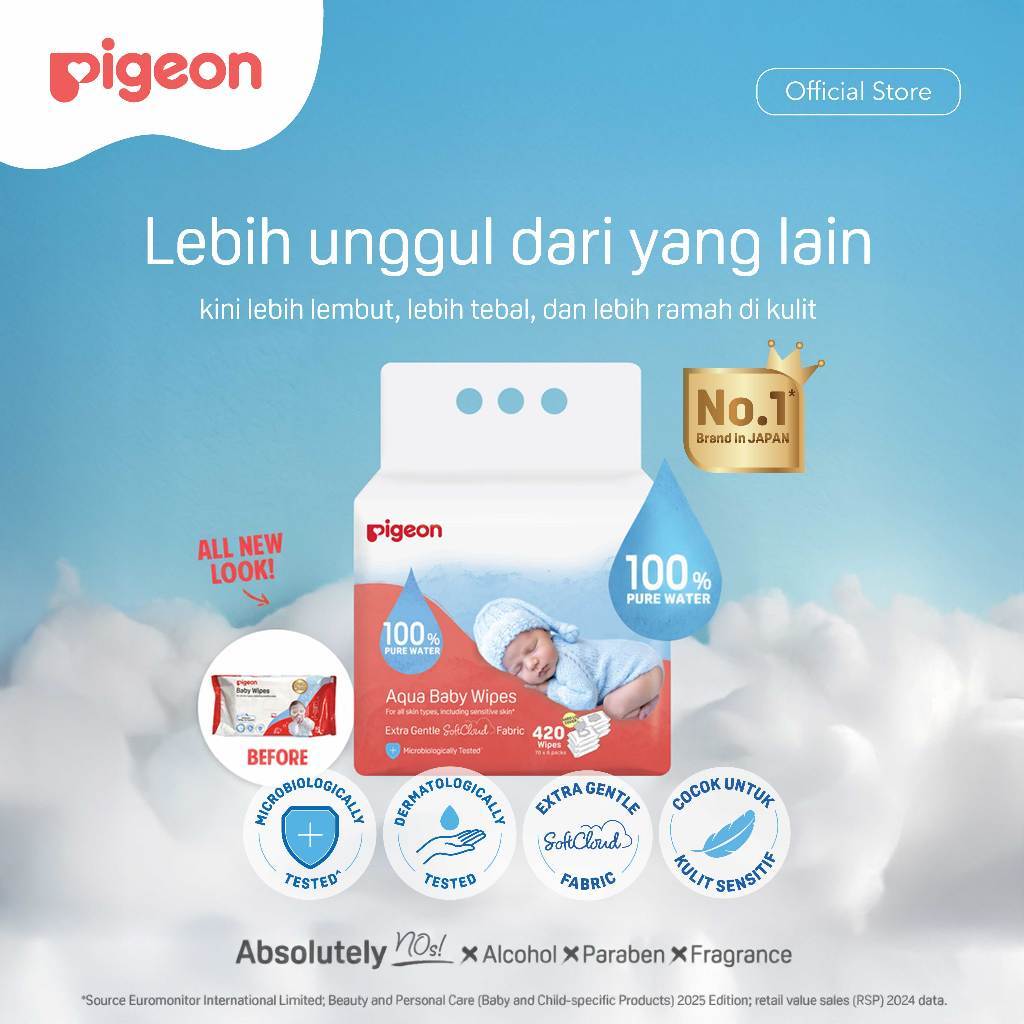 PIGEON Baby Wipes Pure Water | Tisu Basah Bayi | Pure Gentle Wipes | Wet Wipes | Food Grade