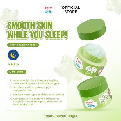 Pigeon Teens Acne Ranger Sleeping Mask | Sleeping Mask Remaja untuk Kulit Berjerawat | Menenangkan & Melembapkan Semalaman | Lightweight & Alcohol Free