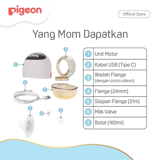 PIGEON Wearable Electric Breast Pump | Pompa Asi Elektrik Handsfree 160ml | HOSPITAL GRADE | 3 Mode 9 Level Kekuatan | Wadah PPSU Medical Grade | Garansi 2 Tahun | Hisapan Kuat dan Lembut | Pengosongan Maksimal | Pompa ASI Portable