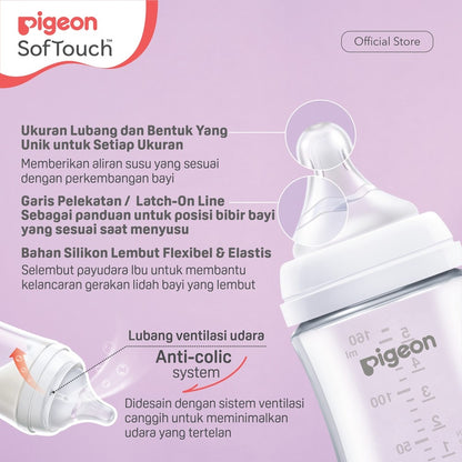 PIGEON Botol T-ESTER Wide Neck (Set isi 2) with SofTouch Nipple | Twin Pack | Botol Susu Bayi | Botol Newborn | Medical Grade | Tahan Hingga 180 C | Anti Kolik | BPA BPS FREE | Dot Seperti Payudara Ibu | Nipple Dot Lembut & Elastis | Nipple Anti Bingput