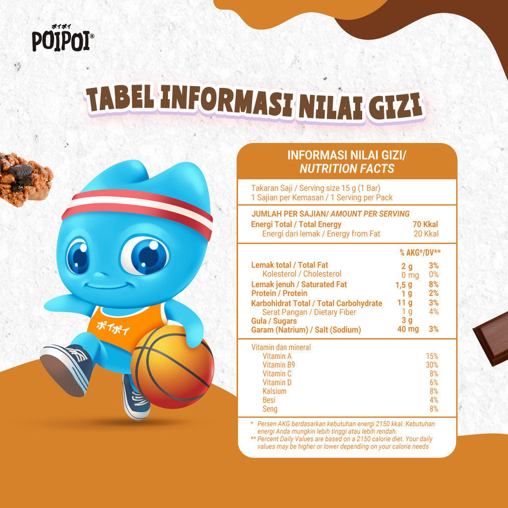 (ISI 12) POIPOI Cereal Bar Mix Cokelat & Strawberry 15g | Cereal bar bergizi | Cemilan Anak | Sarapan Instant | Tinggi Vitamin | Tinggi Kalsium | Cokelat Asli