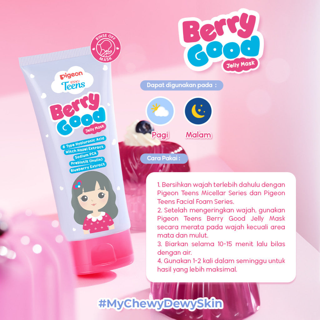 Pigeon Teens Berry Good Jelly Mask 60ml|Skincare Remaja|Melindungi Skin Barrier|Prebiotik & Socium PCA