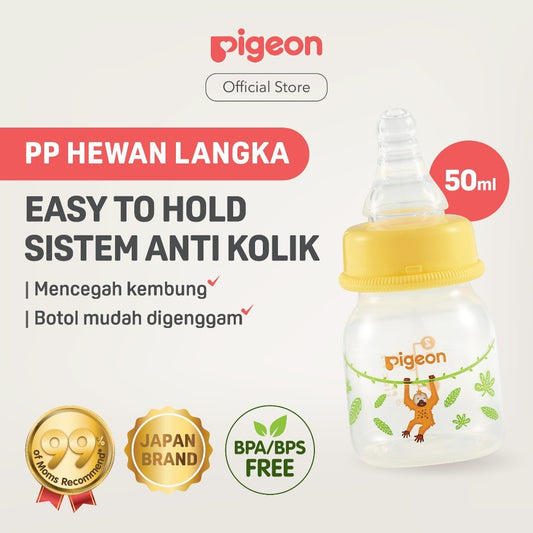PIGEON Botol Slim Neck PP RP 50ml Hewan Langka w/S-Type Nipple | Original Asli | Pilih Variasi | Botol Susu Bayi | Botol Susu Newborn | Anti Kolik | Anti Kembung | Nipple Dot Size S