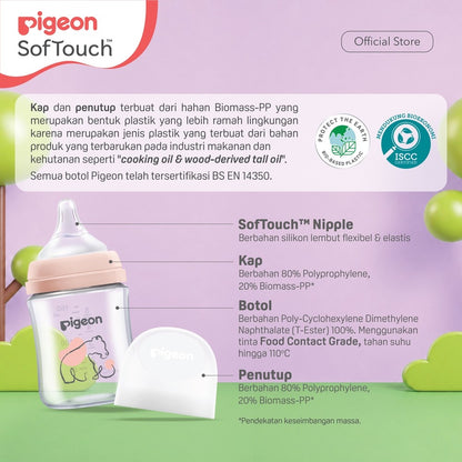 PIGEON Botol T-ESTER Wide Neck (Set isi 2) with SofTouch Nipple | Twin Pack | Botol Susu Bayi | Botol Newborn | Medical Grade | Tahan Hingga 180 C | Anti Kolik | BPA BPS FREE | Dot Seperti Payudara Ibu | Nipple Dot Lembut & Elastis | Nipple Anti Bingput