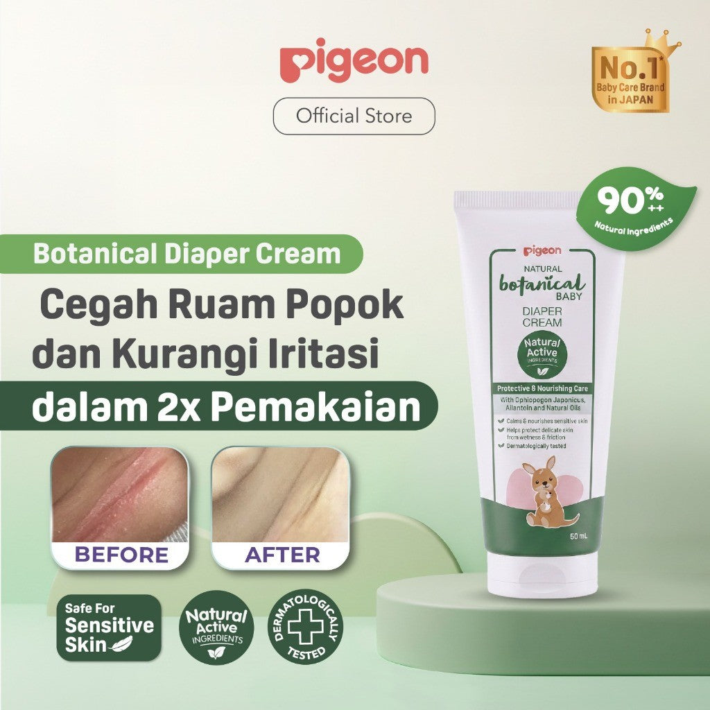 PIGEON BOTANICAL DIAPER CREAM | KRIM ANTI RUAM POPOK BAYI | CEGAH IRITASI KEMERAHAN | AMAN UNTUK KULIT NEWBORN DAN SENSITIF | TERUJI KLINIS | 50 ML