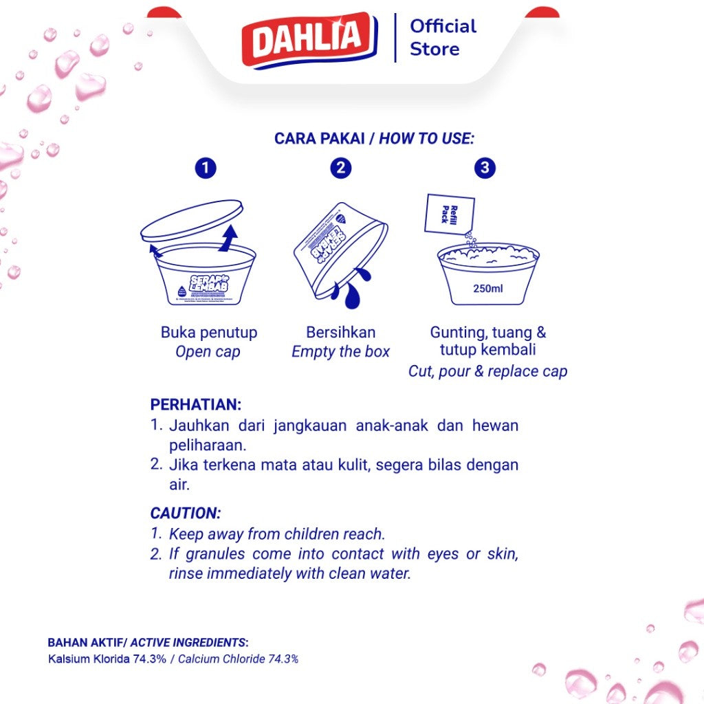 DAHLIA Refill Serab Lembab & Bau Karbon Aktif isi 1 (250gr) - 2x Lebih Kuat Menyerap Lembab, Mencegah Penjamuran, Menghilangkan Bau