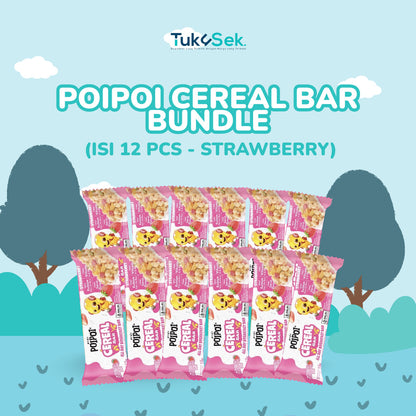 (ISI 12) POIPOI Cereal Bar Rasa Strawberry 15g | Cereal bar bergizi | Cemilan Anak | Sarapan Instant | Tinggi Vitamin | Tinggi Kalsium | Strawberry Asli