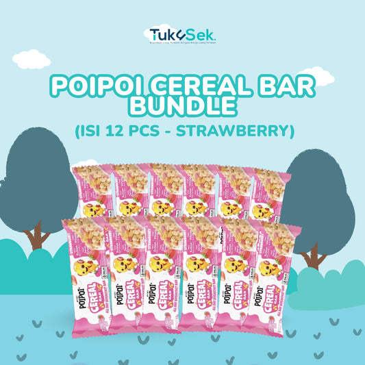 (ISI 12) POIPOI Cereal Bar Rasa Strawberry 15g | Cereal bar bergizi | Cemilan Anak | Sarapan Instant | Tinggi Vitamin | Tinggi Kalsium | Strawberry Asli