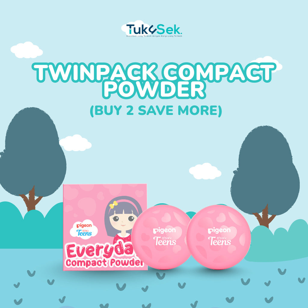 TWINPACK Pigeon Teens Everyday Compact Powder |Bedak Padat Remaja|Natural Finish Look |Hypoallergenic