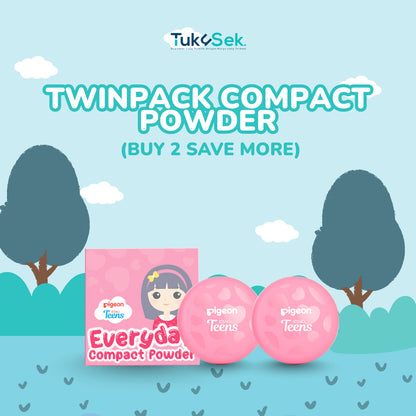 TWINPACK Pigeon Teens Everyday Compact Powder |Bedak Padat Remaja|Natural Finish Look |Hypoallergenic