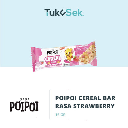 POIPOI Cereal Bar Rasa Strawberry 15g | Cereal bar bergizi | Cemilan Anak | Sarapan Instant | Tinggi Vitamin | Tinggi Kalsium | Strawberry Asli