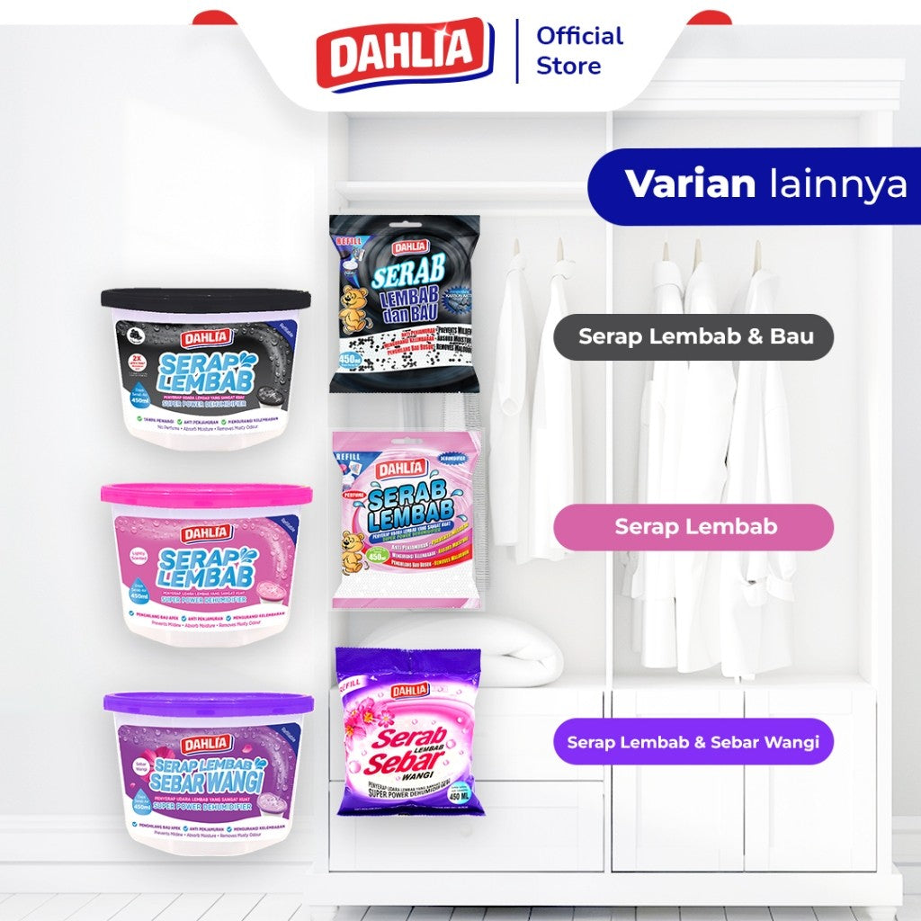 DAHLIA Refill Serab Lembab & Bau Karbon Aktif isi 1 (250gr) - 2x Lebih Kuat Menyerap Lembab, Mencegah Penjamuran, Menghilangkan Bau