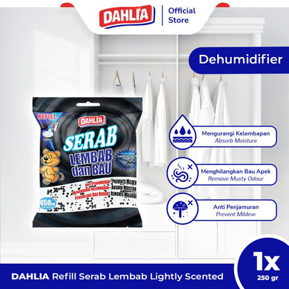 DAHLIA Refill Serab Lembab & Bau Karbon Aktif isi 1 (250gr) - 2x Lebih Kuat Menyerap Lembab, Mencegah Penjamuran, Menghilangkan Bau