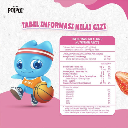 (ISI 12) POIPOI Cereal Bar Rasa Strawberry 15g | Cereal bar bergizi | Cemilan Anak | Sarapan Instant | Tinggi Vitamin | Tinggi Kalsium | Strawberry Asli