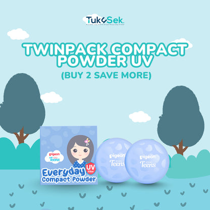TWINPACK Pigeon Teens Everyday Compact Powder UV |Bedak Padat Remaja|Natural Finish Look |Hypoallergenic